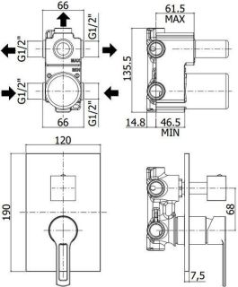 Смеситель для душа Paffoni Ringo RIN019NO/M (с внутренней частью)